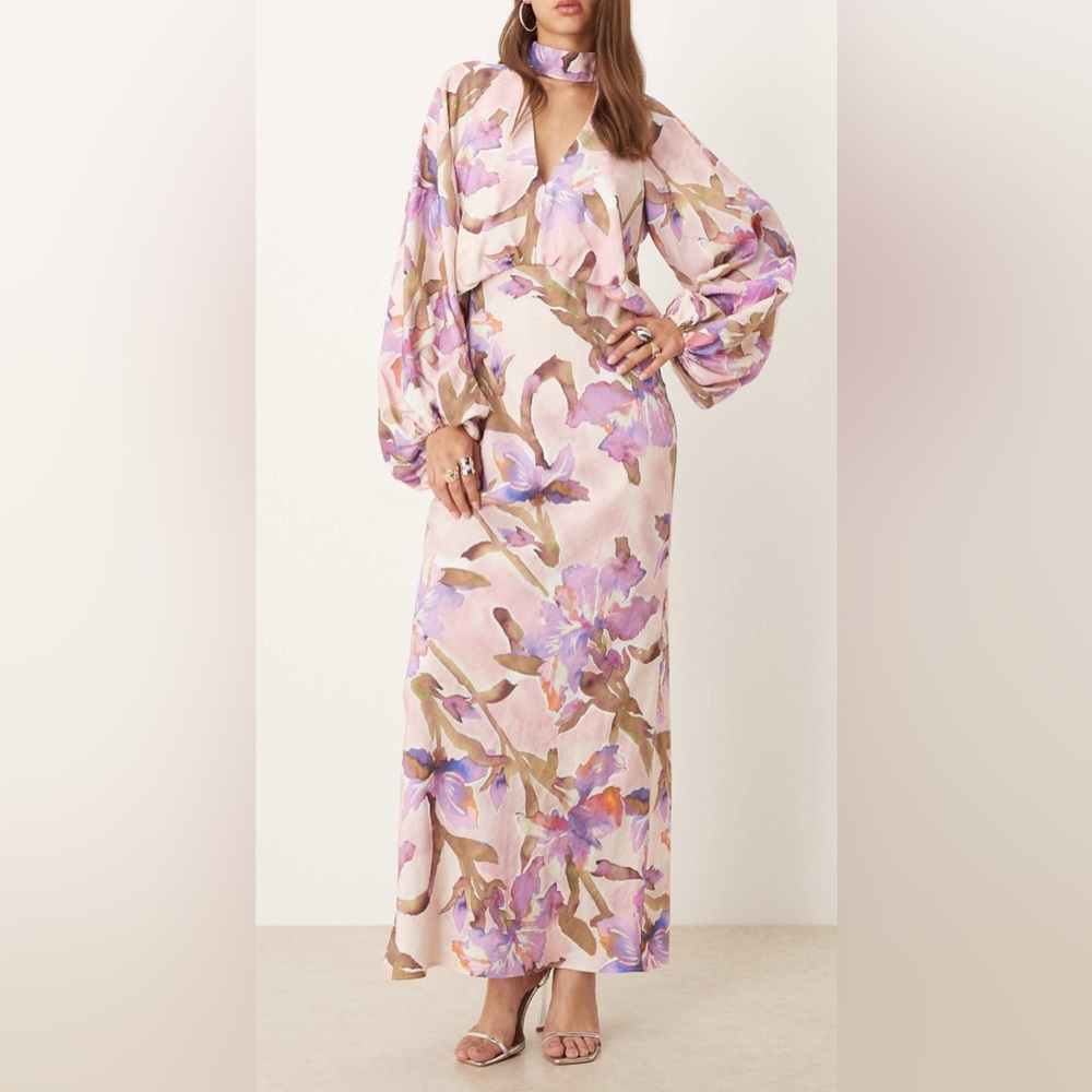 ASOS Floral Maxi Dress in Pink and Purple